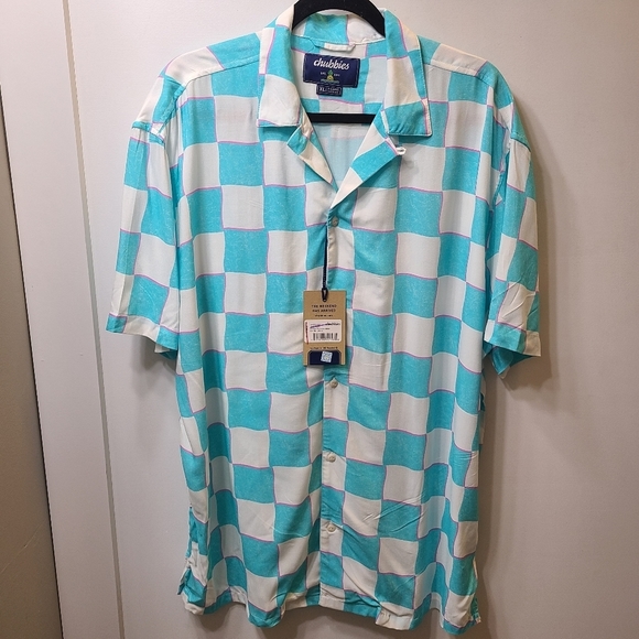 *SOLD* NEW Chubbies Mens Sunday Camp Shirt Blue Checker XL Retro 90s - Picture 3 of 11